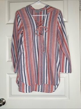 100% Cotton striped Lace-Up Beach coverup